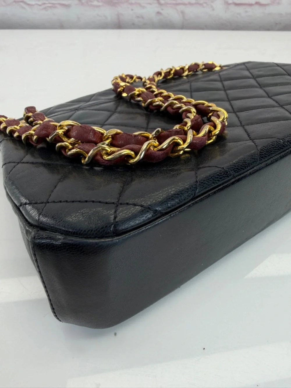 Chanel Vintage Calfksin Black Quilted Chain Kisslock Shoulder Bag
